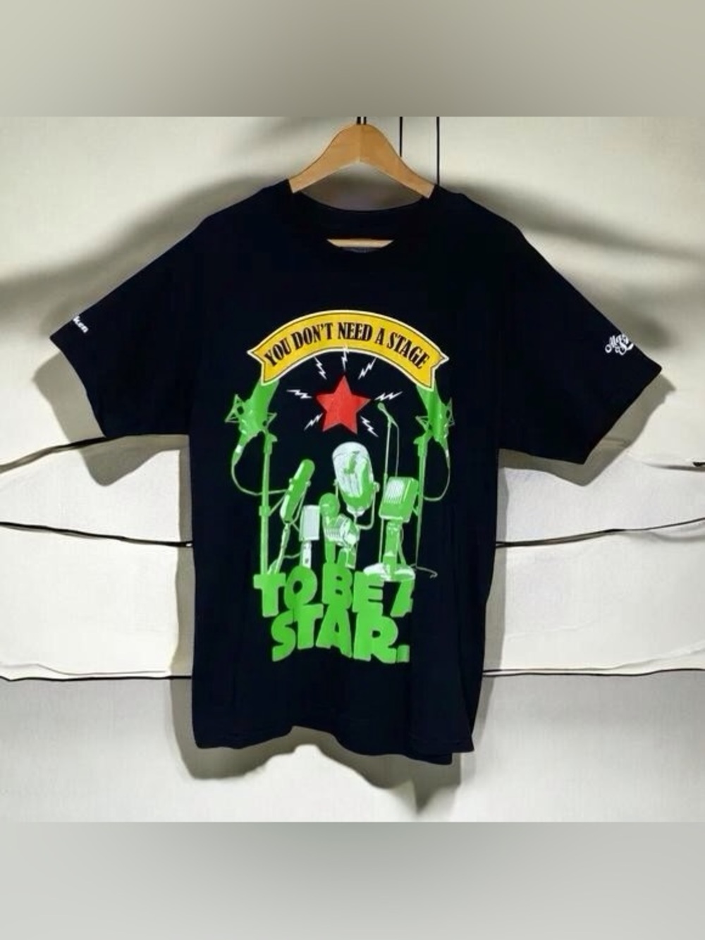 Black Graphic Short Sleeve Tee with Green 'To Be A Star' Print